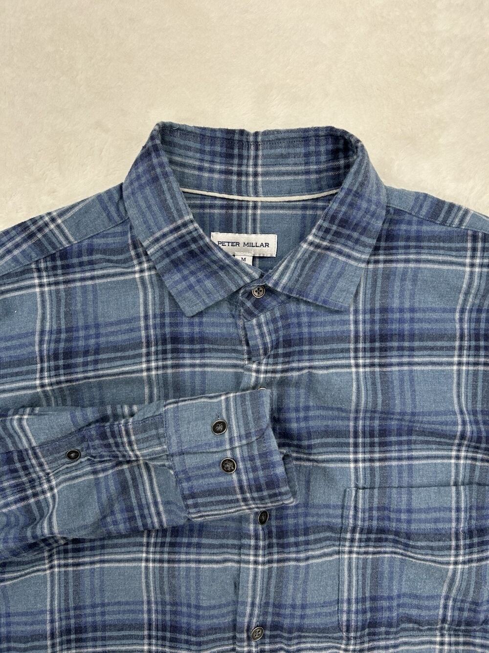 Peter Millar Men Medium Button-Down Long Sleeve Soft Cotton Flannel Plaid Shirt